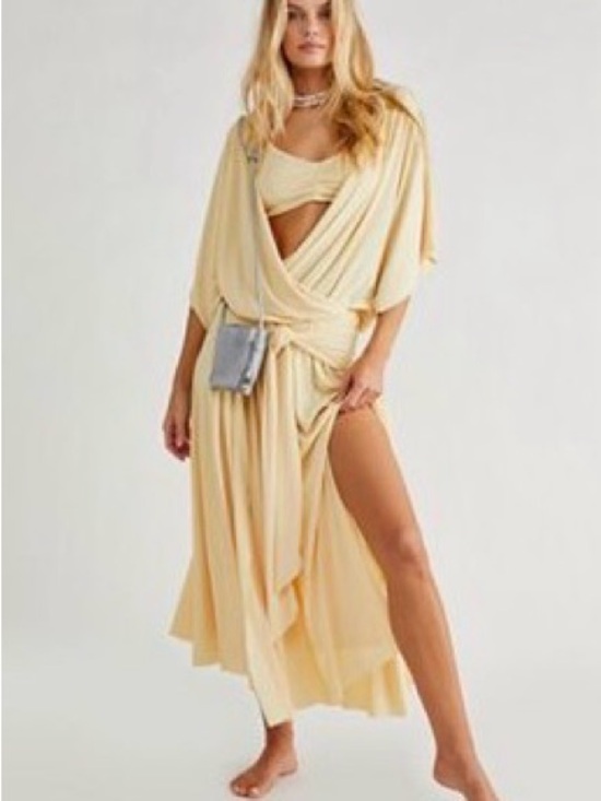 Free People Dresses & Skirts - Free people Flowy Cream Wrap Maxi Dress with Crop Top